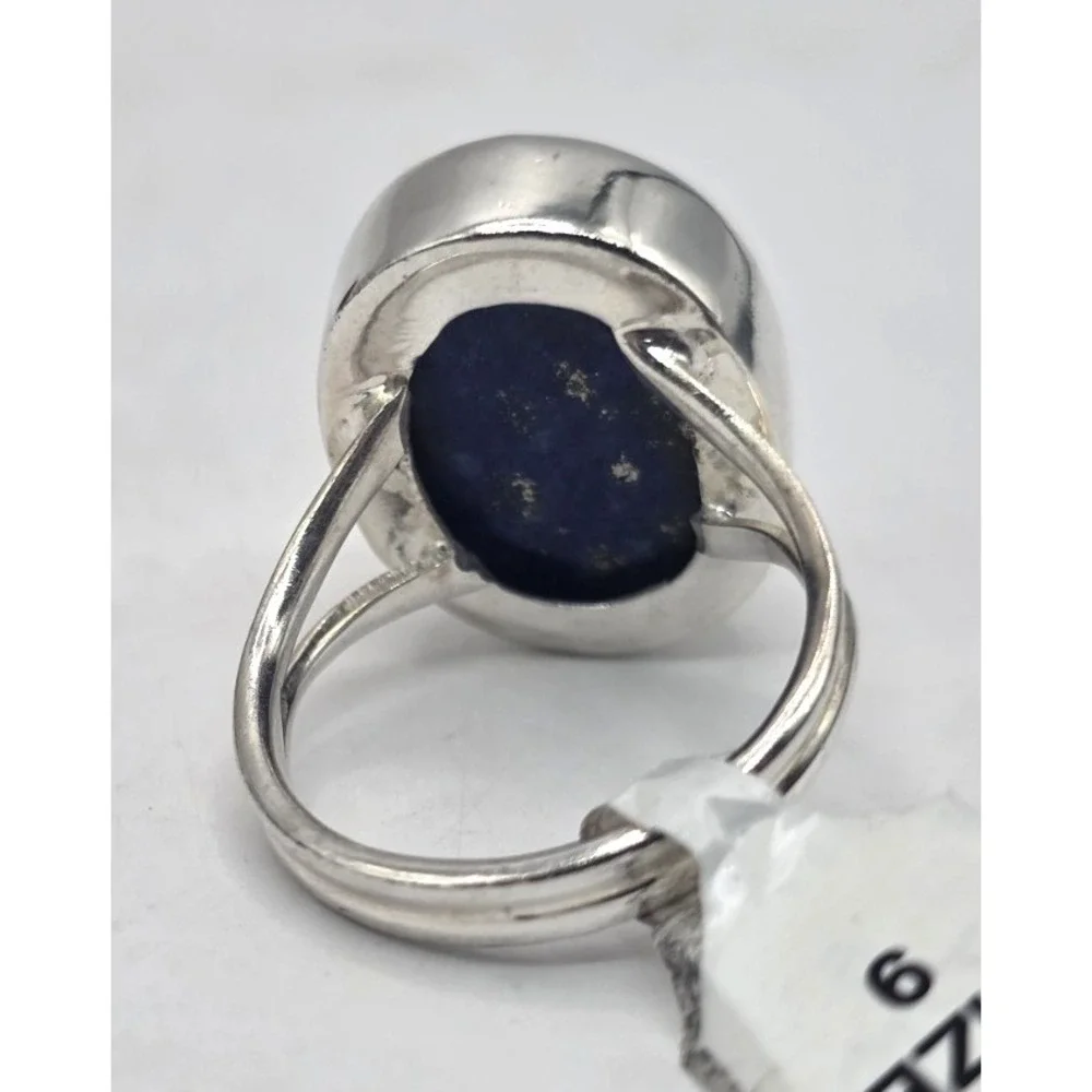 Genuine Lapis Lazuli Oval Ring Sterling Silver 925 Size 9 Bezel Set Handmade NWT